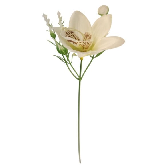 White Orchid Artificial Flowers with Greenery 6 Stem Bundle Faux Silk Wedding Fl - Picture 6 of 16